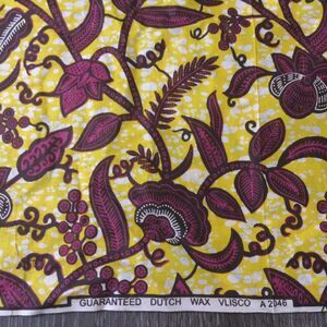 Yellow Purple Vibrant Fabric Cotton 5 Yards Botanical